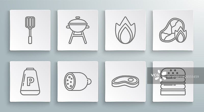 胡椒、烧烤架、意大利香肠、香肠线条元素图片素材