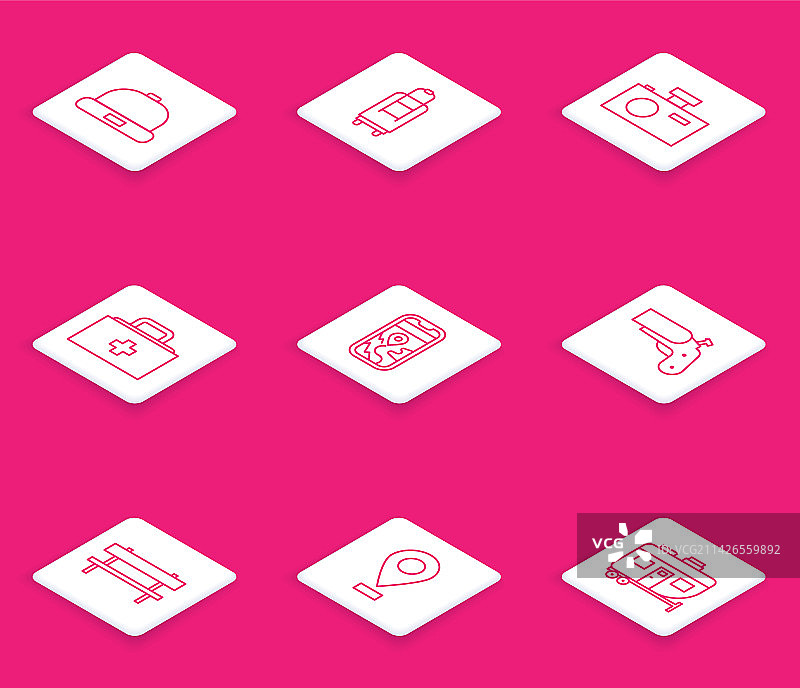 无檐小便帽手提箱相机急救箱线性图标图片素材