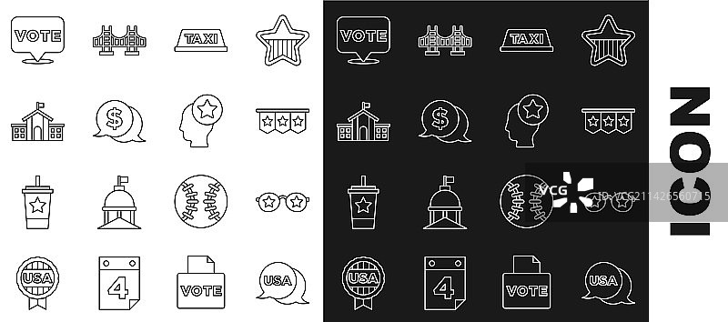 美国独立日星星眼镜线条设计图片素材