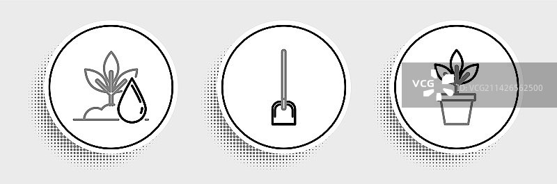 盆栽鲜花浇水铲子线条素材图片素材