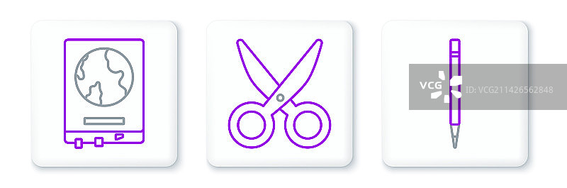 带橡皮擦的铅笔和世界地图线条设计图片素材