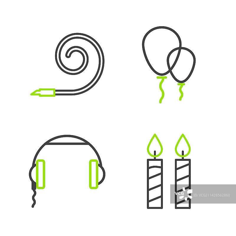 生日蛋糕蜡烛耳机线条图片素材