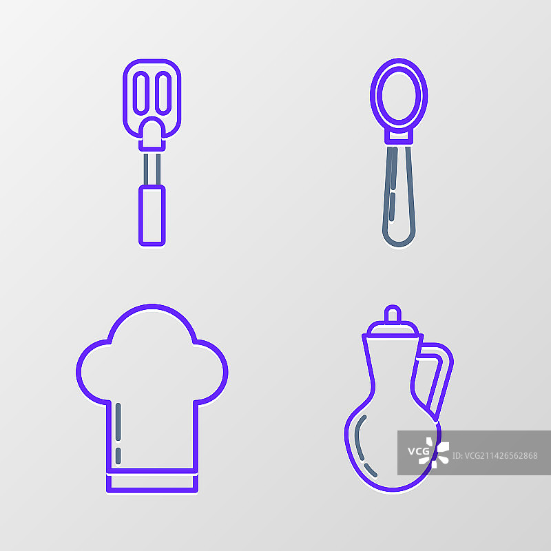 橄榄油瓶、厨师帽和勺子线条组合图片素材