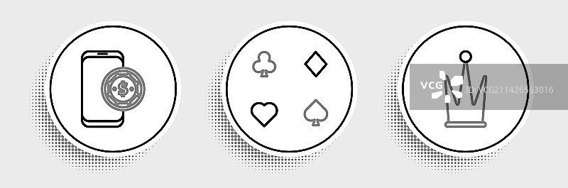 线条集合：皇冠、在线扑克、牌桌游戏图片素材