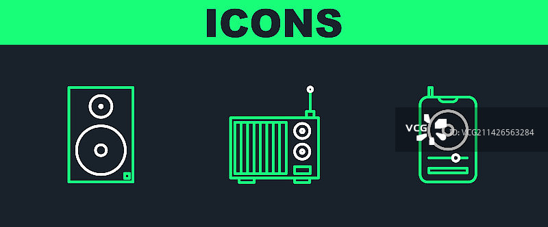 线性音乐播放器、立体声扬声器和收音机图片素材