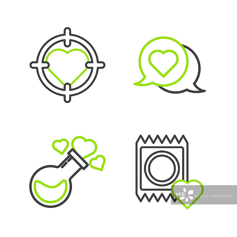 包装瓶中的安全套与爱心图标图片素材