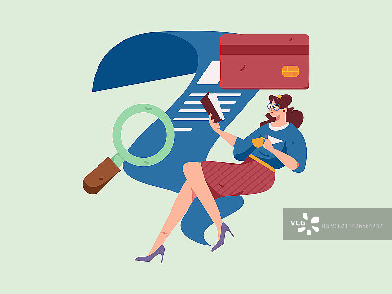 信用卡账单人物扁平矢量概念运营手绘插画图片素材