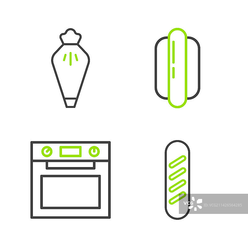 法棍面包烤箱热狗线条图标图片素材