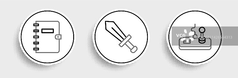 游戏手柄螺旋笔记本和剑图片素材