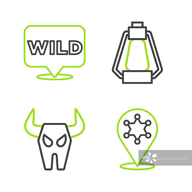 线条集：六芒星、警长、水牛头骨、露营图片素材