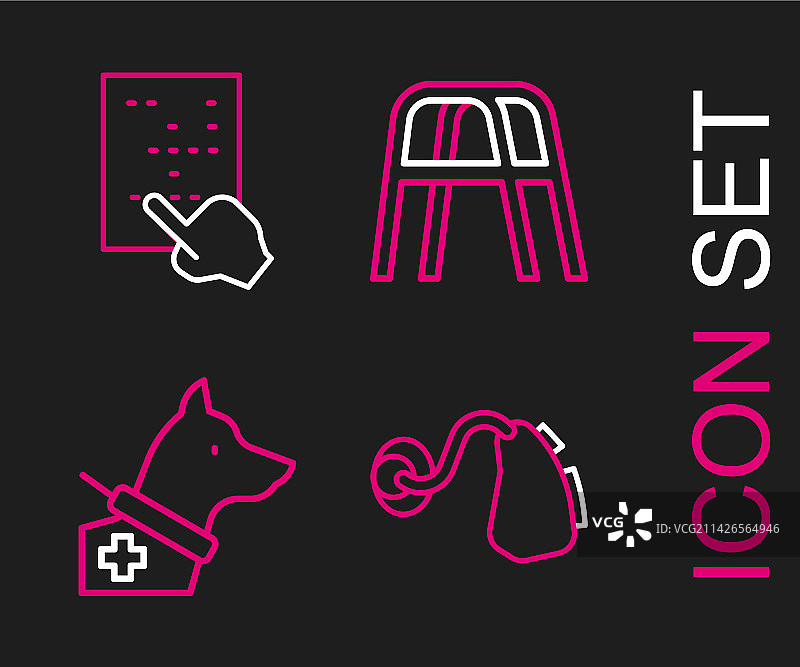 助听器、导盲犬和行人线条设计图片素材