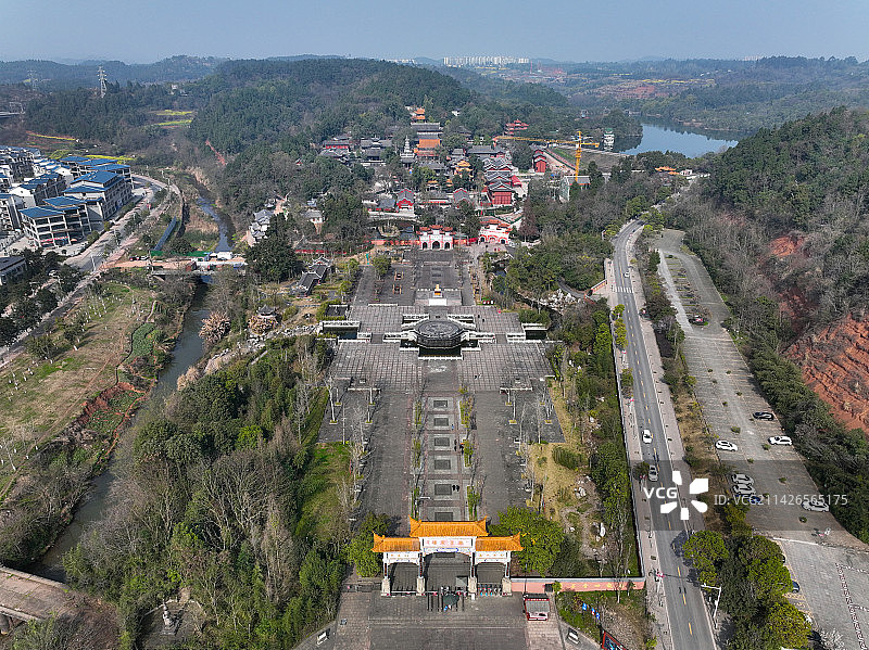 四川省遂宁市船山区中国观音故里广德风景区广德寺航拍图片素材