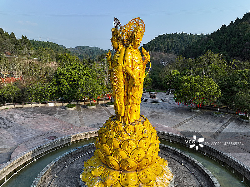 四川省遂宁市船山区中国观音故里灵泉风景区灵泉寺航拍图片素材