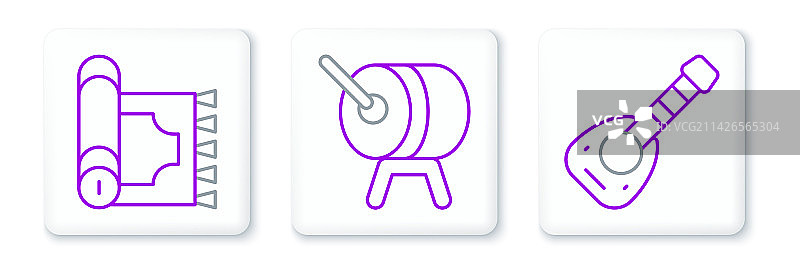 琵琶、传统地毯和斋月鼓线条设计图片素材