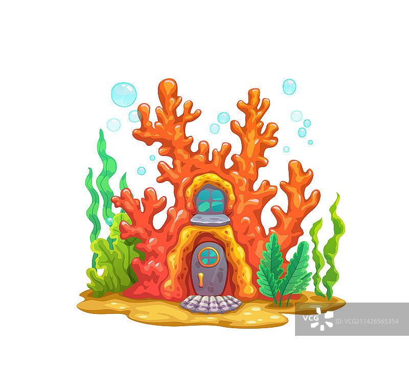 卡通海底珊瑚仙女美人鱼小屋图片素材