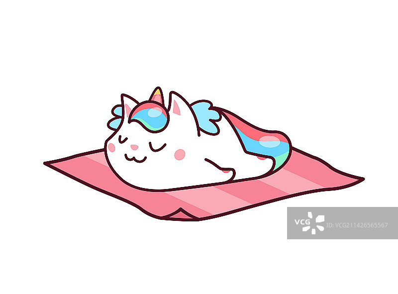 卡通可爱卡哇伊独角猫睡眠角色图片素材