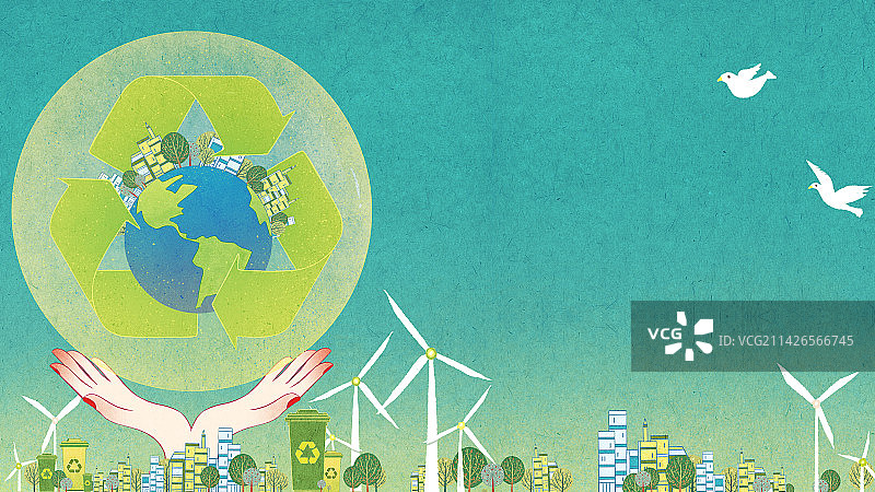 环保插画横构图图片素材
