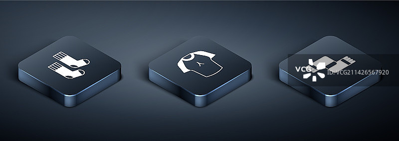 2.5D袜子、冬季围巾和T恤图标组合图片素材