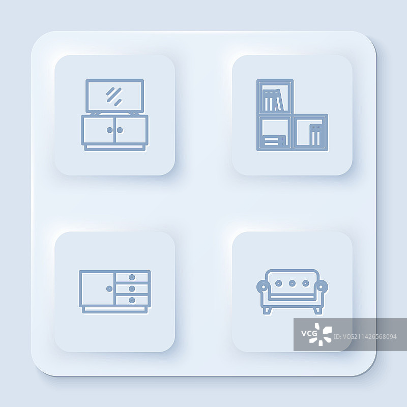 电视机、桌子、书架和书柜组合图片素材