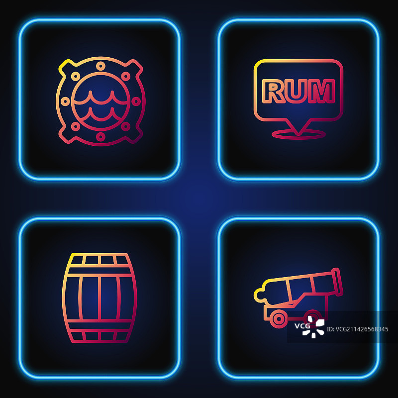 大炮、木桶、船舷窗与航海元素图片素材