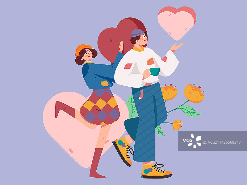 情人节快乐扁平人物矢量概念运营手绘插画图片素材