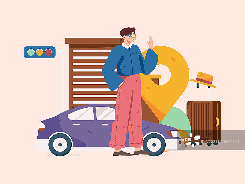 打车出行的人物扁平矢量概念运营手绘插画图片素材