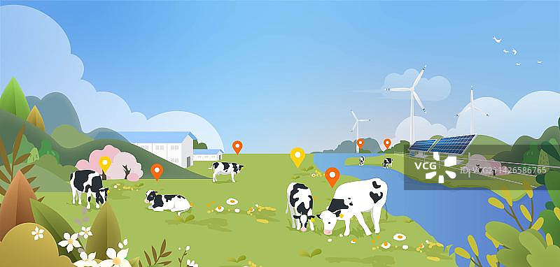 乡村振兴战略发展智慧农业畜牧业矢量农场插画图片素材