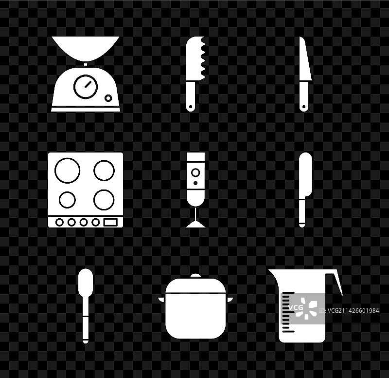 面包刀餐刀勺子烹饪锅比例尺套装图片素材