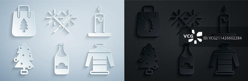 香槟瓶燃烧蜡烛圣诞节套装图片素材