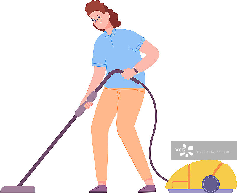用真空吸尘器清洁的女人图片素材