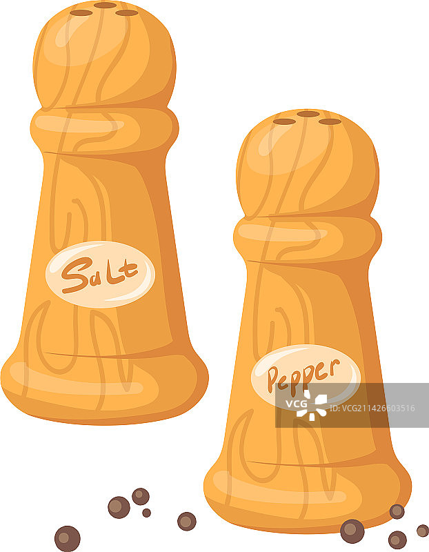 卡通盐和胡椒粉调味罐木制香料瓶图片素材