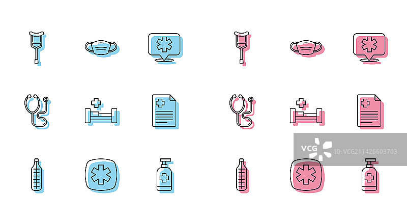 医用温度计急救生命之星线条插画图片素材