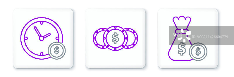 钱袋硬币时间就是金钱线条集合图片素材