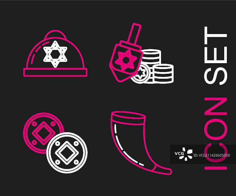 一套线条：传统公羊角号角、犹太硬币图片素材