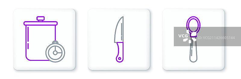 勺子、炖锅、厨房定时器等线条元素图片素材