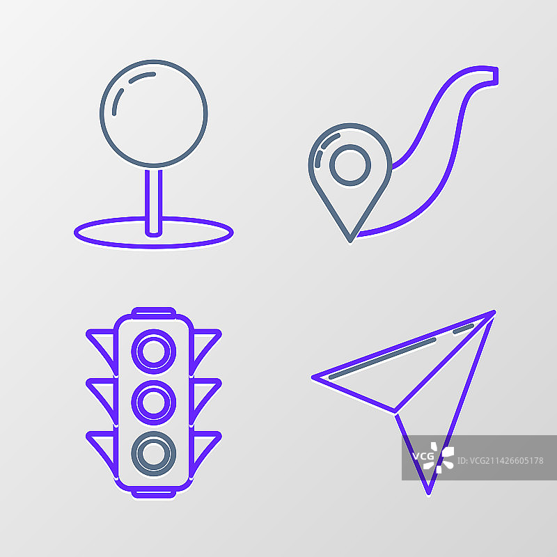纸飞机、交通灯和路线线条设计图片素材