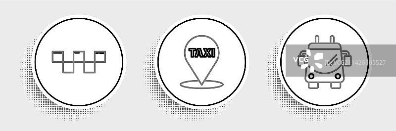 无轨电车、出租车车顶和地图指针图片素材