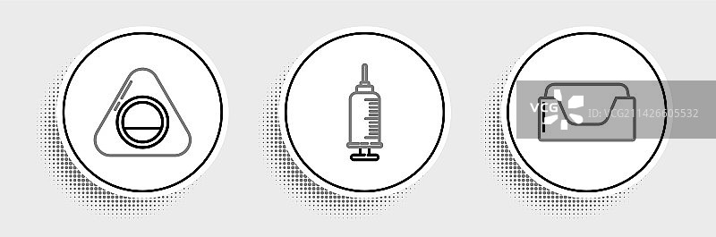 宠物床和宠物疫苗注射器套装线条图片素材