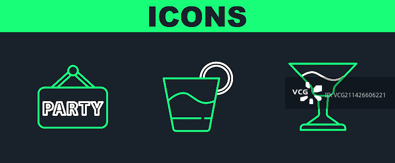 鸡尾酒派对标志招牌线条组合图片素材