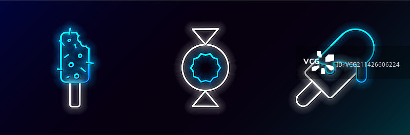 冰淇淋和糖果霓虹灯发光图标线条图片素材