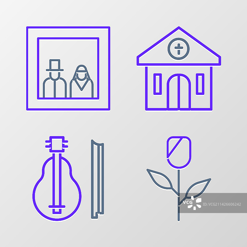 鲜花、小提琴及教堂建筑图片素材