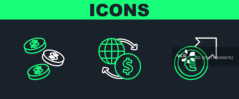 金融增长曲线与欧元硬币图片素材