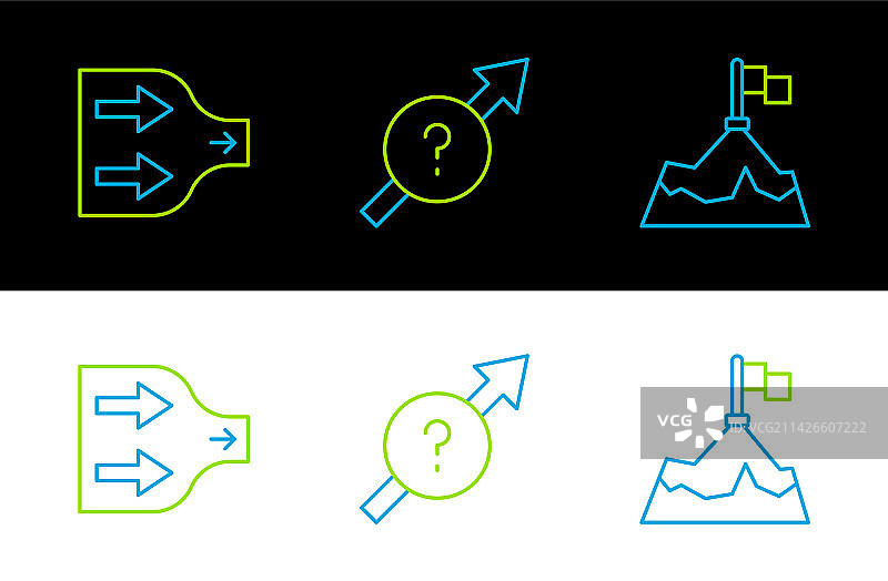 线条设置：带旗帜箭头和图标的山脉图片素材