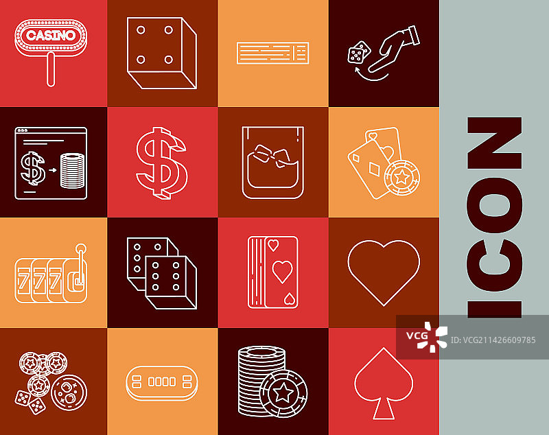 扑克牌、黑桃与红心符号线条图标图片素材