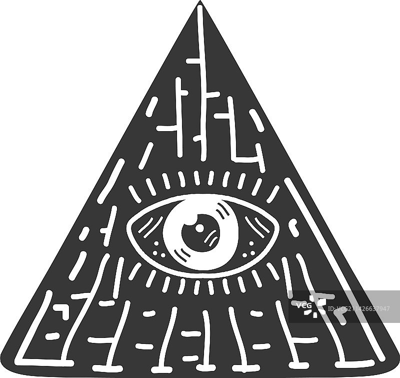 眼睛主题的神秘金字塔（单色）图片素材