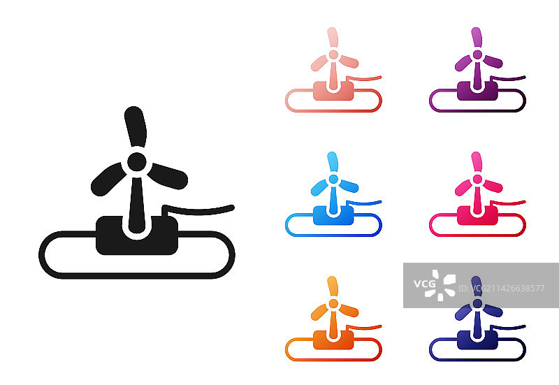 白色背景上的黑色风力涡轮机图标图片素材
