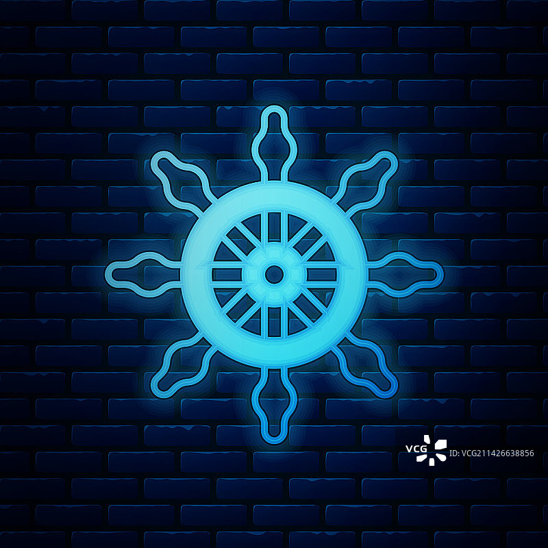 发光的霓虹灯船舵图标图片素材