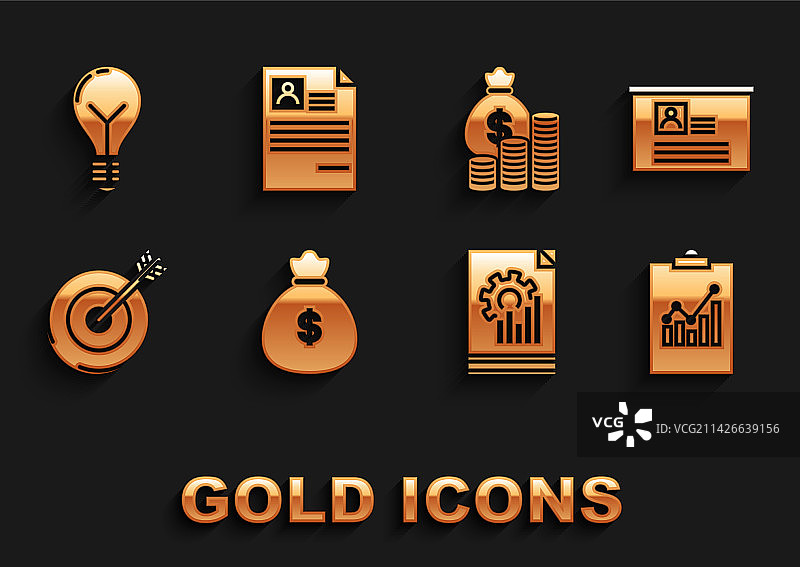 钱袋、简历板、剪贴板和图表组合图片素材