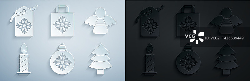 圣诞球、天使与燃烧的蜡烛套装图片素材