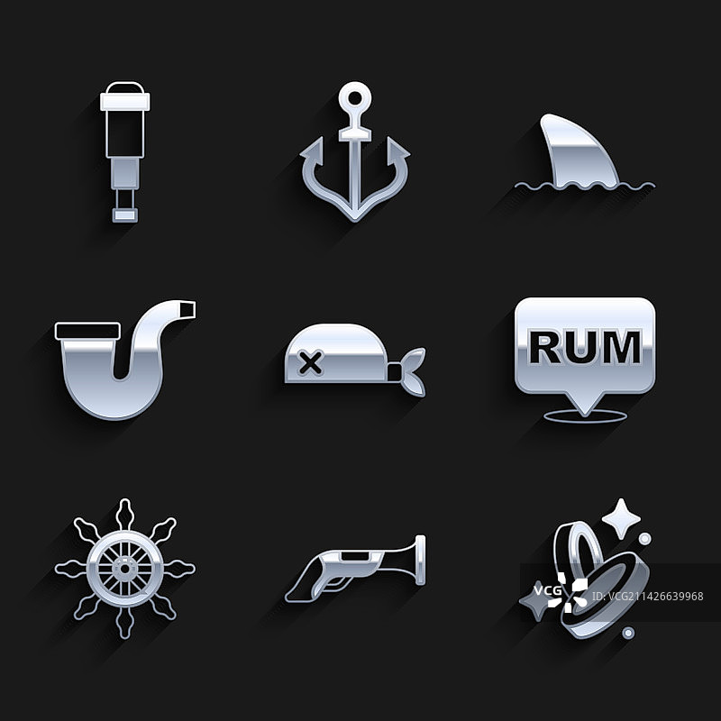 海盗头巾复古手枪硬币图标图片素材